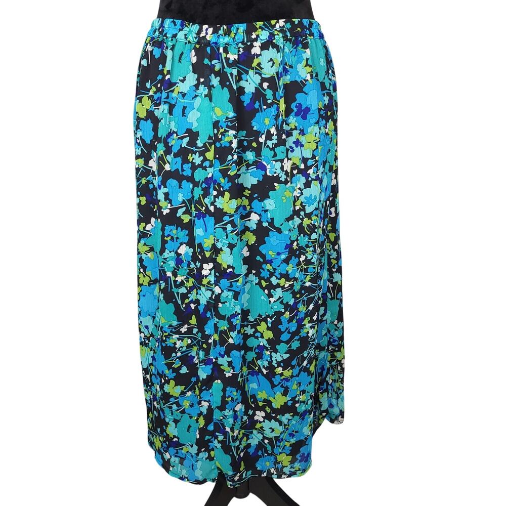 Vintage Sag Harbor Womens Maxi Skirt XL Black Floral Chiffon Pull-On Fairy Artsy